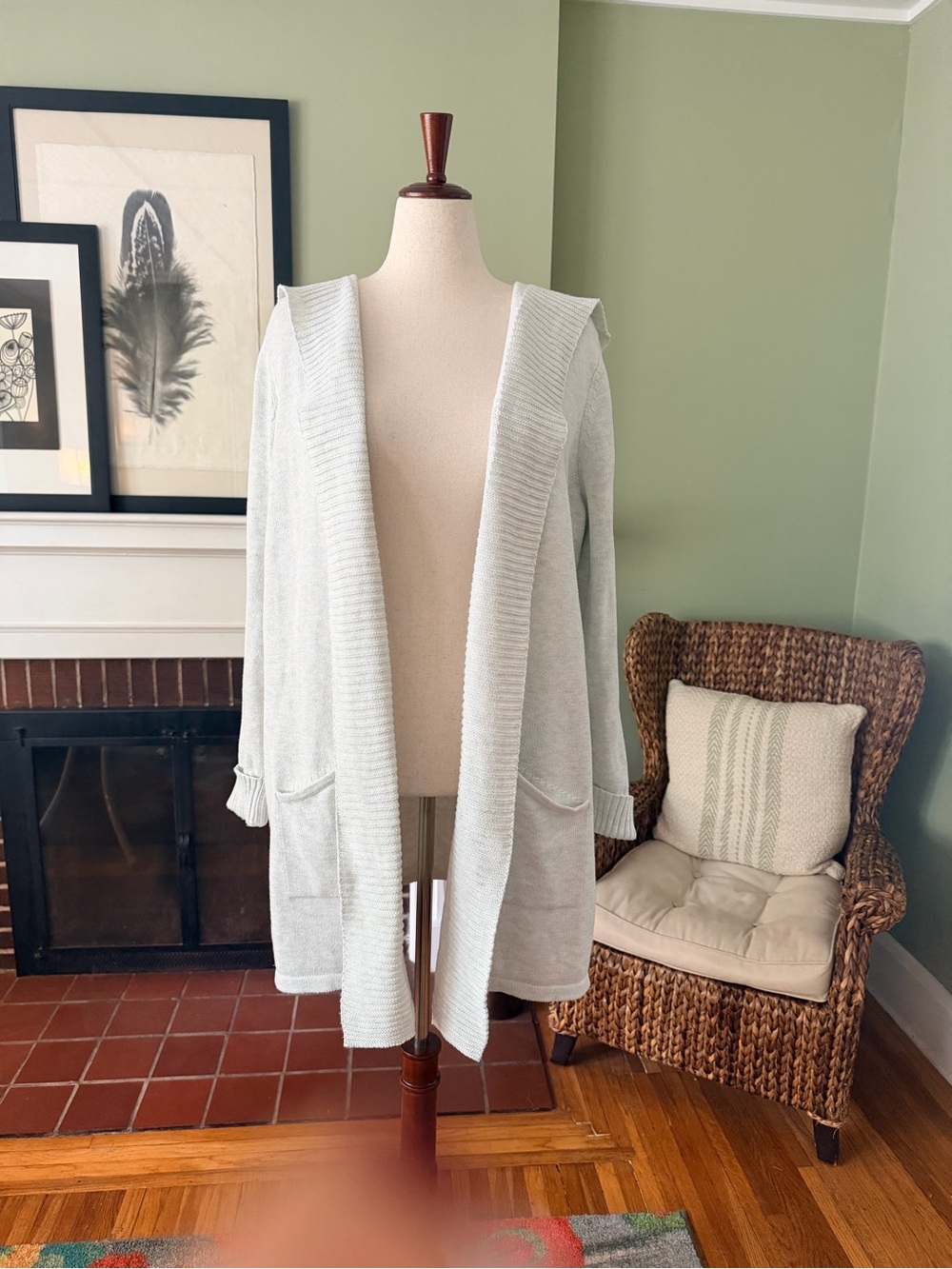 Tahari Hooded Open Front Longline Knit Cardigan Sweater Coat - Size 2X